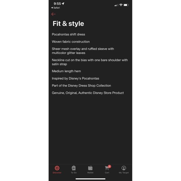 New Disney Store Pocahontas Costume Shift Dress Up Princess Glitter Size 11/12 - Picture 9 of 9